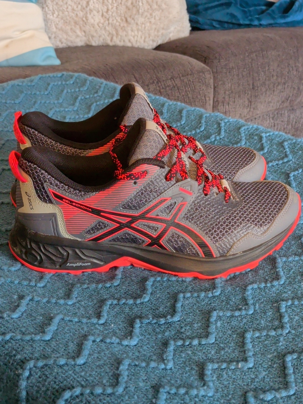 Asics Men's Athletic Trail Shoes in Gray and Red Accent